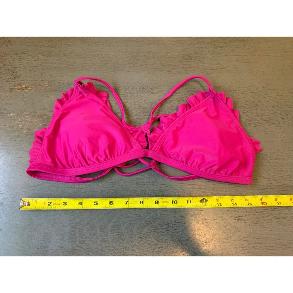 Xhilaration Hot Pink Ruffle Triangle Bikini Top Strappy Back XL